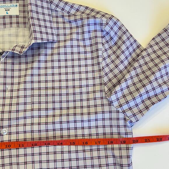 &Collar Button Up Mens Large Range Shirt Slim Plaid Purple White Long Sleeve NEW - Picture 11 of 12